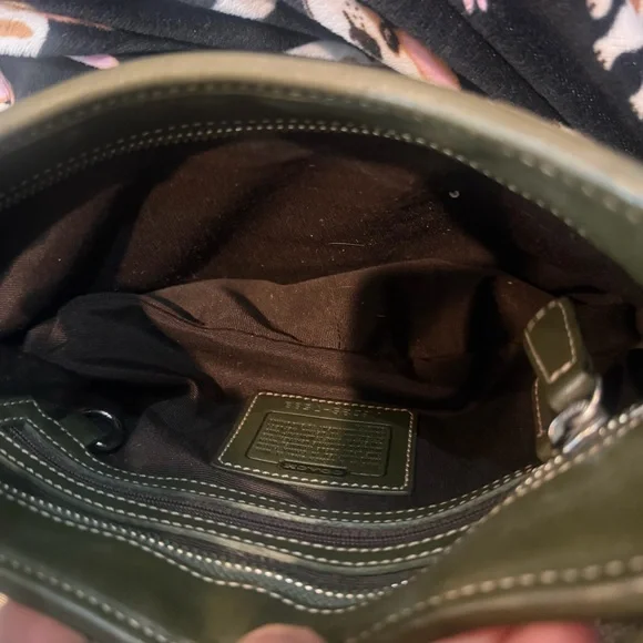 Coach Suede Shoulder Bag with Olive Leather Trim Silver Hardware - Picture 7 of 9